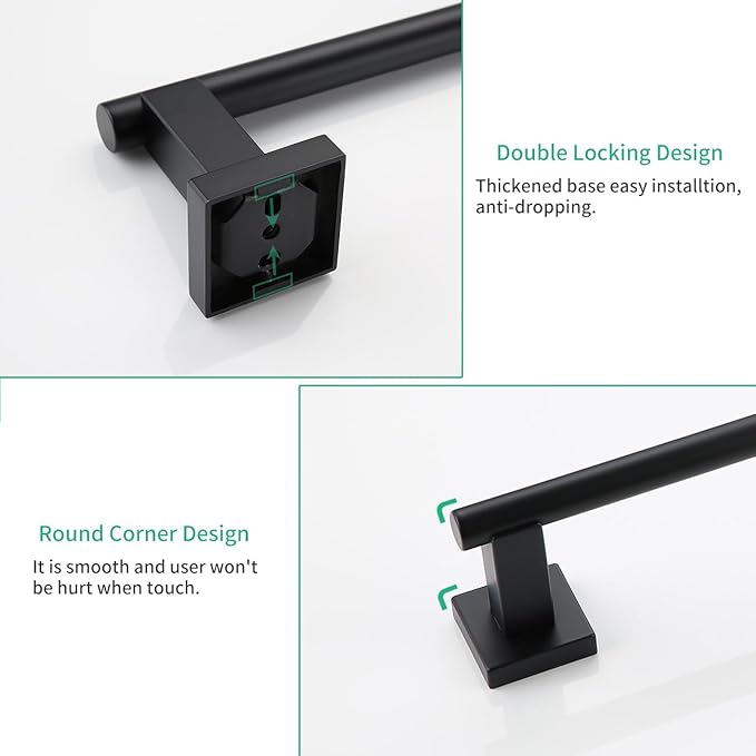 Miyili 36-Inch Matte Black Towel Bar SUS 304 Stainless Steel Towel Holder for Bathroom or Kitchen Wall Mount, A02B90A