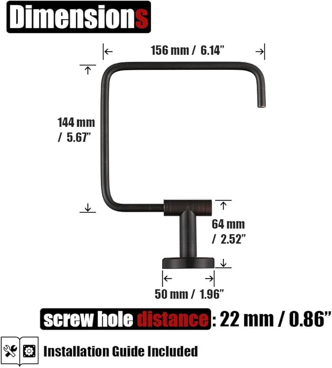JQK Towel Ring Oil Rubbed Bronze, Stainless Steel Square Ring Towel Holder for Bathroom, 6 Inch ORB Wall Mount, TR140-ORB