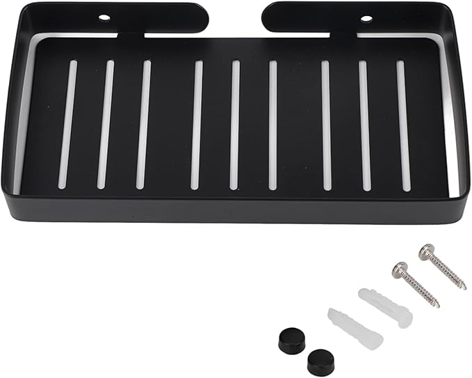 FTVOGUE Bathroom Shelf Storage, Stainless Steel Wall Mount Rack, Drain Rack for Kitchen and Bathroom Organizing Shampoo and Dispenser, Black Finish, 23x12cm (Black)