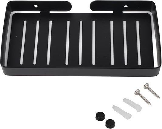 Stainless Steel Soap Rack Wall Mount Soap Holder Shelf Durable Rustproof Soap Drain Rack with Hooks for Bathroom Kitchen Black Silver Gold 23x12x2 5cm (Black)