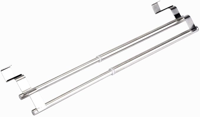Kitchen Retractable Towel Holder, Stainless Steel Adjustable Double Over Cabinet Door Drying Kitchen Towels Hanger Bar Rack for Homes, Apartments, Condos Bathroom or Kitchen