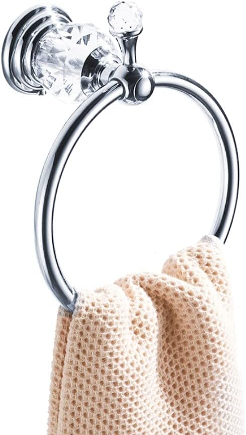 WOLIBEER Chrome Towel Ring, Crystal Hand Towel Holder Polished Bath Towel Bar Bling Bathroom Accessories Wall Mounted