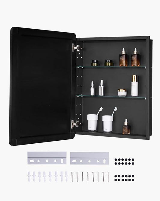 VEVOR Medicine Cabinet, 24 x 30 inch, Medicine Cabinet for Bathroom with Mirror, Aluminum Frame Bathroom Wall Cabinet, 2-Layer Adjustable Shelves, Recessed & Wall-Mounted Installation