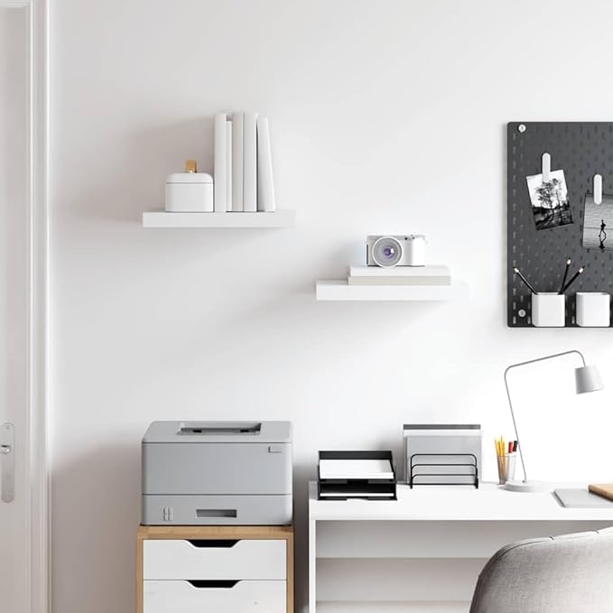 Floating Wall Shelves Set of 2, White Modern Invisible Mounting Display Shelves for Living Room Bedroom, 15.7x9.1 Inches, Honeycomb MDF and Metal Frame, Holds 11 lbs Each, Easy Installation