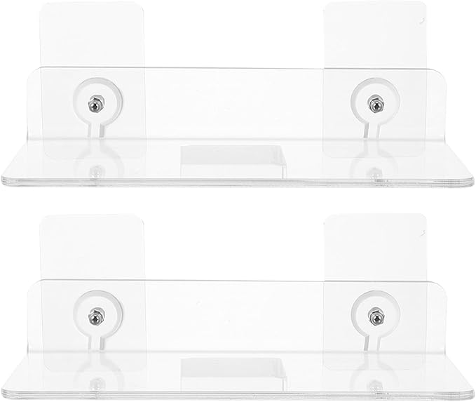 POPETPOP 2pcs Wall Mounted Acrylic Storage Rack Multifunctional Bathroom Shelf for Shampoo and Toiletries Punch Design and Easy to Install for Home Organization