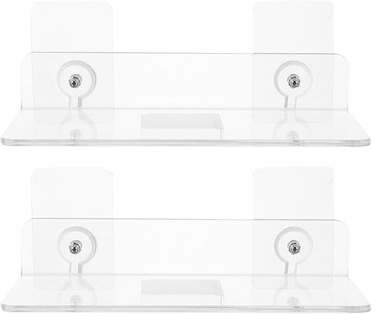 POPETPOP 2pcs Wall Mounted Acrylic Storage Rack Multifunctional Bathroom Shelf for Shampoo and Toiletries Punch Design and Easy to Install for Home Organization