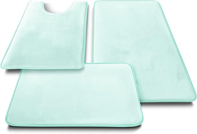 Clara Clark 3 Piece Bathroom Rugs Bath Mat Set, Velvet Memory Foam Bath Mats for Bathroom - Non-Slip, PVC Backing Bath Rugs, Washable - Dries Quickly, Blue