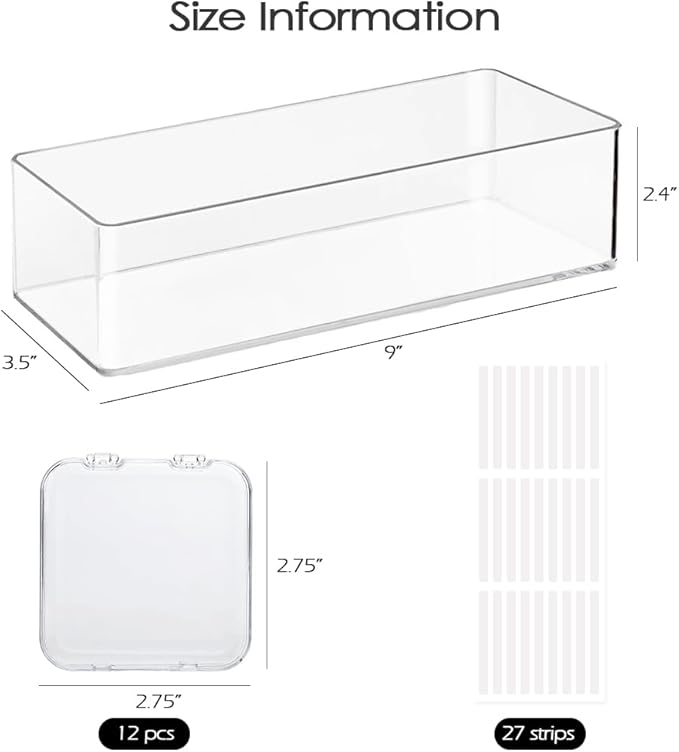 LUCKJUJU 12 Pcs 2.75" Press On Nail Storage Box Container False Nail Organizer Acrylic Display Case Packaging Box with Adhesive Double Sided Tape for Nail Art (Not Included Press On Nail)