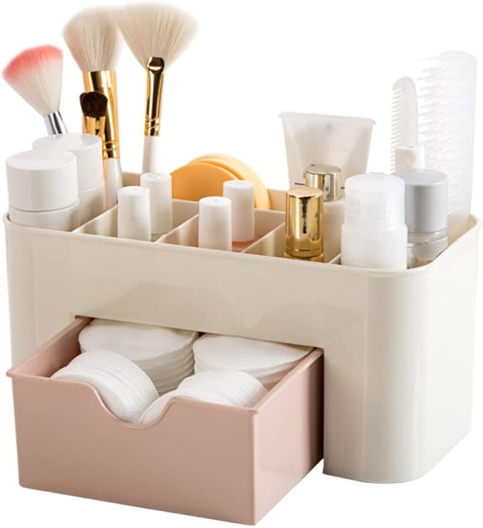 Cosmetic Organisers, Makeup Organizer Stackable Cosmetic Storage with Drawers Vanity Table Bathroom Countertop Office Desk Organizer for Pens Jewelry Display (Pink)