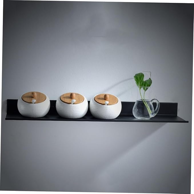 Holibanna Black Floating Bathroom Shelf Wall Mount Storage Rack Space-Saving Rustproof Aluminum Organizer for Cosmetics Perfume and Accessories Easy to Install