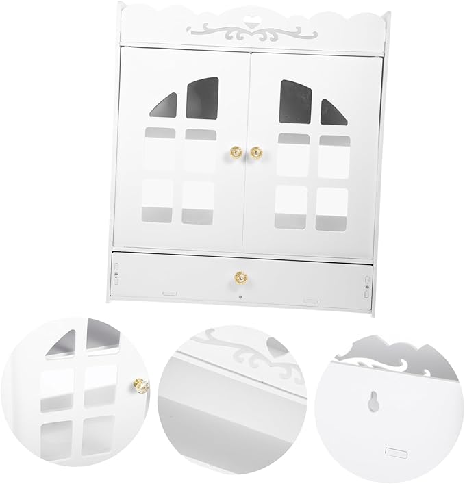 Wall-Mounted Bathroom Cabinet Organizer with Double Doors Vintage Cosmetic Storage Shelf for Toilet Area Multifunctional Space-Saving Locker Shelf
