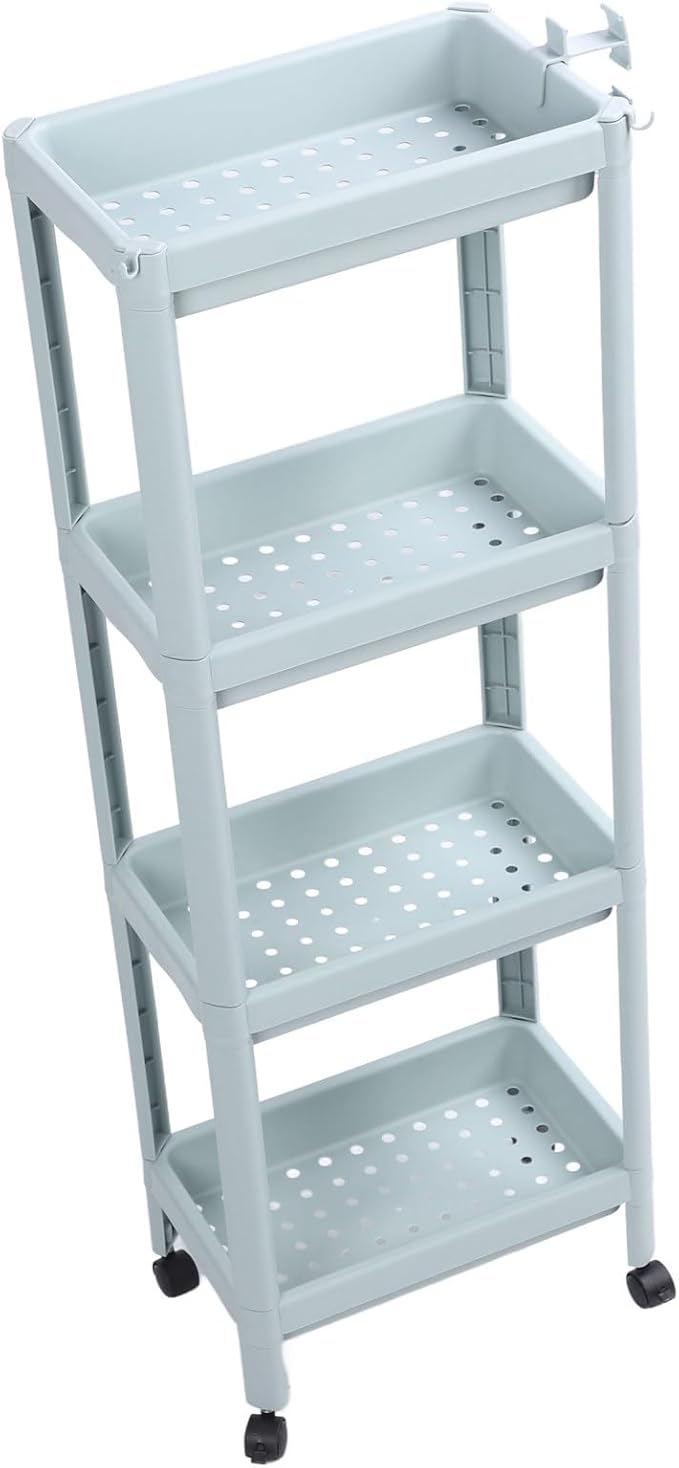 Storage Shelf for Bathroom, Open Shelf for Bathroom Storage, Independent Corner Shelf, Storage Shelf, Nordic Blue (2 (4 Layers (with Wheels))