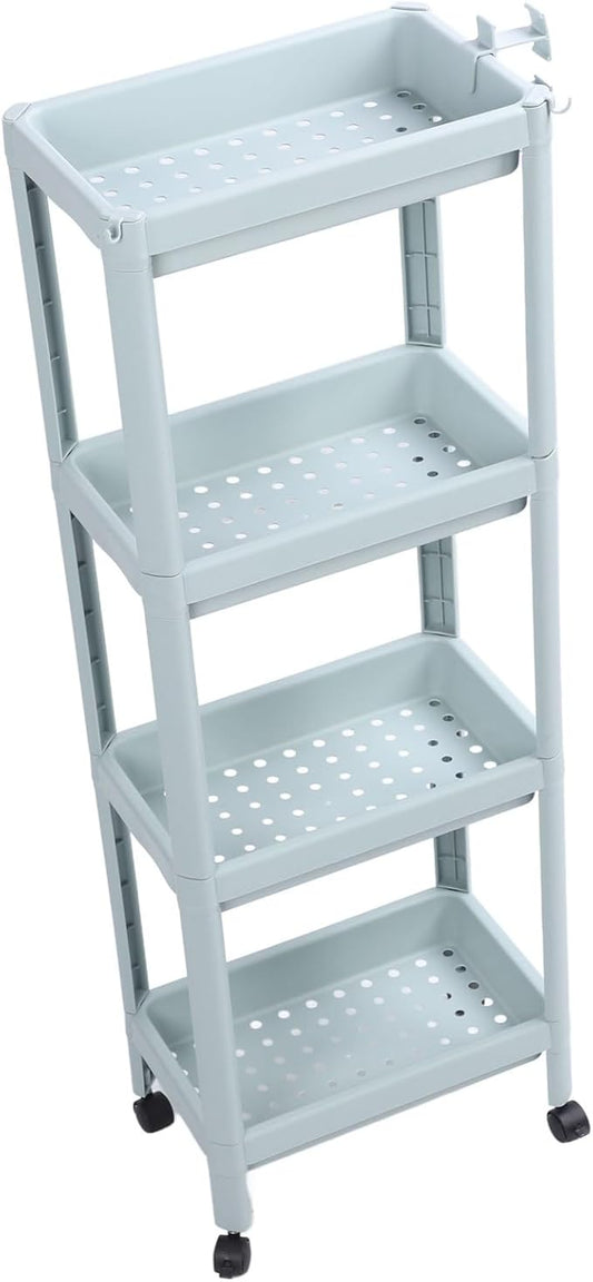 Storage Shelf for Bathroom, Open Shelf for Bathroom Storage, Independent Corner Shelf, Storage Shelf, Nordic Blue (2 (4 Layers (with Wheels))