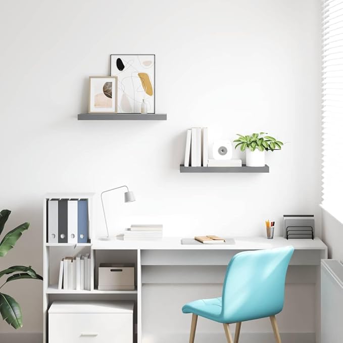 Floating Wall Shelves Set of 2, Modern Gray Display Shelves 23.6x9.3 Inches, Invisible Mounting, Honeycomb MDF for Living Room, Bedroom, Office Decor, Holds 15.4 lbs Each