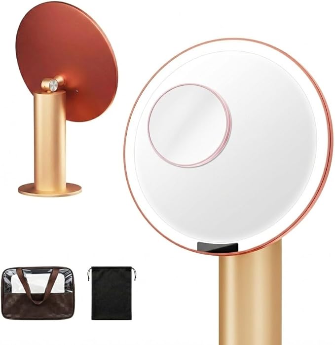 SJZX Lighted Makeup Mirror with Travel Case & 10X Magnification, Rechargeable Vanity Mirror with Lights, 3CCT Lighting, Portable Detachable Stand for Tabletop & Travel, Gifts for Women Wife Girlfiend