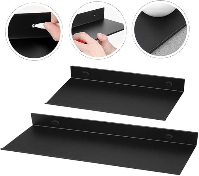 Alipis 2pcs Metal Floating Bathroom Shelf Wall-Mounted Storage Rack for Toiletries and Cosmetics Easy Installation Design for Organized Spaces