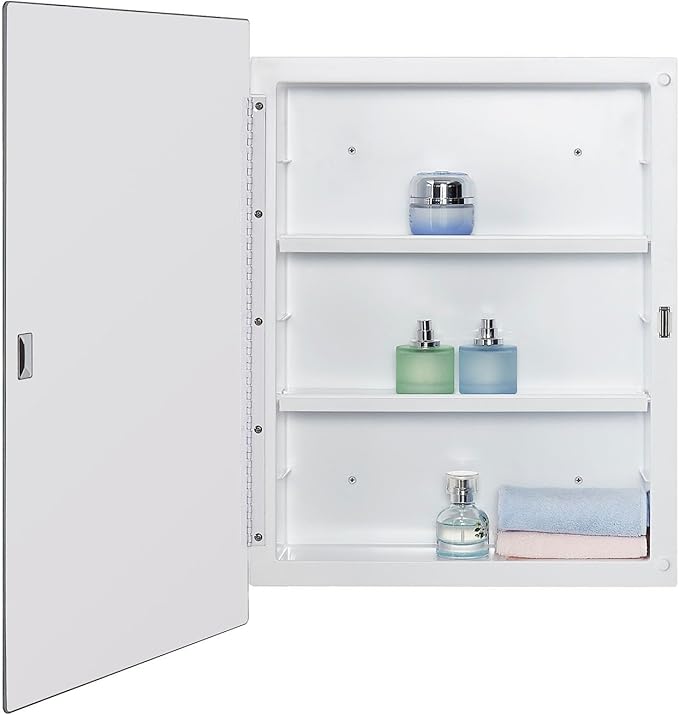 IDYLLOR Plastic Bathroom Medicine Mirror Cabinet 16 x 22 inch, Surface and Recessed Mount, Beveled Edge Mirror