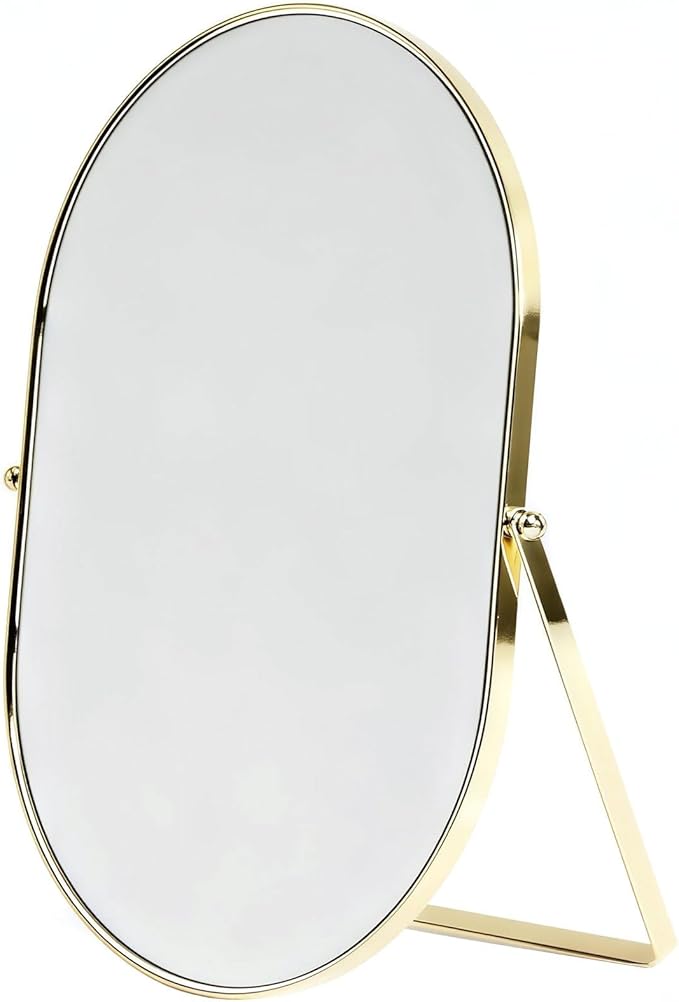 Feyarl Oval Vanity Makeup Mirror 12x8 Inch Vertical Tabletop Mirror Decorative Standing Cosmetic Mirror for Bedroom Bathroom Desk Dresser Table Desktop (Gold)