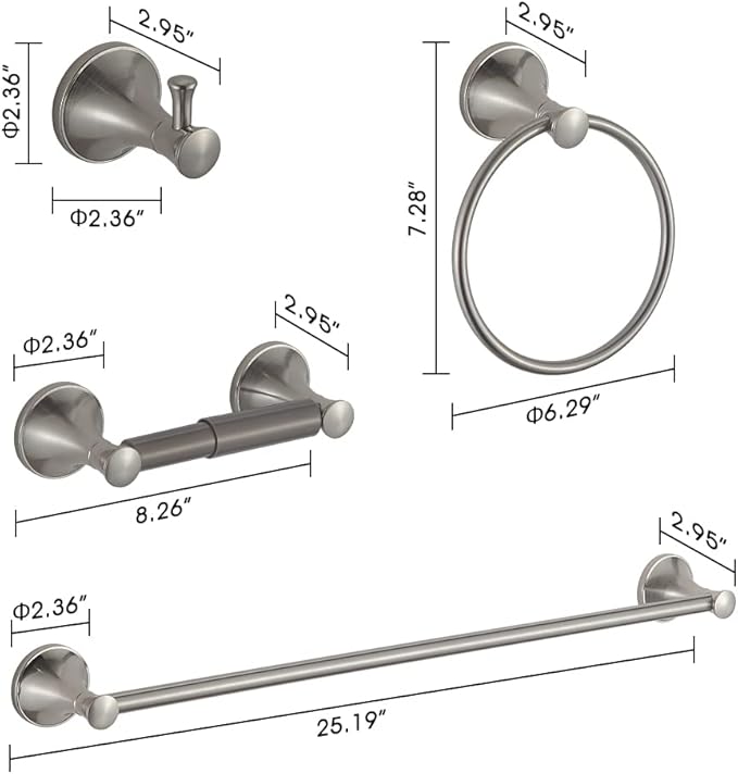 BGL 4PCS Bathroom Hardware Set,Brushed Nickel Bathroom Towel Rack Set,24 Inches Adjustable Towel Bar for Bathroom