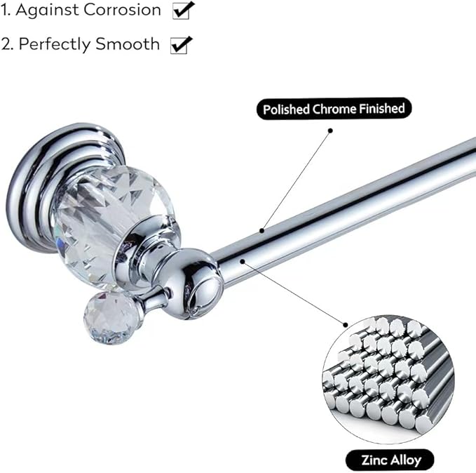 WNEBAHT Crystal Chrome Towel Bar, Silver Adjustable Bathroom Towel Holder Bar, Single Towel Rack Hanger Home Towel Holder Rod for Bathroom Wall Mounted Bathroom Accessory