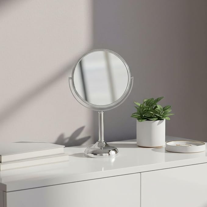 JERDON Two-Sided Tabletop Makeup Vanity Mirror - 10X-1X Magnification & Swivel Design - 6-Inch Diameter Portable Mirror – Polished Chrome Finish - Model JP910CB