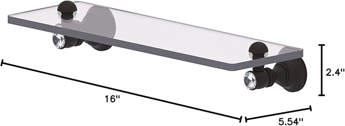 Allied Brass CC-1-16-ORB Carolina Crystal Collection 16 Inch Glass Shelf, Oil Rubbed Bronze