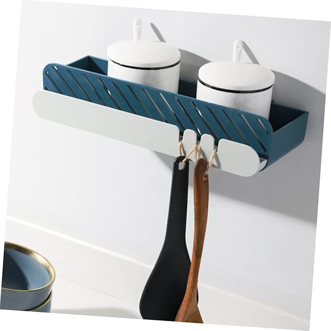 Self-Adhesive Bathroom Wall Shelf Hanging Storage Rack for Bathroom Kitchen Durable Blue Organizer for Toiletries Sundries Easy to Install Smooth Surfaces