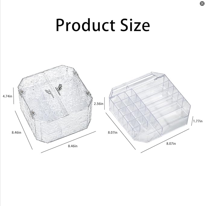 Cosmetic Display Case，Makeup Organizer – 2-Piece Vanity Drawer Organizer for Countertop Clear Makeup Storage Box for Lipsticks, Eyeshadow, Blush, Nail Polish & More