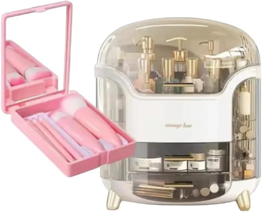 1 Pc Makeup Organizer, Bathroom Countertop comes with a makeup brush case that includes a small mirror, Vanity Makeup Organizer, Makeup Storage Organizer, Cosmetic Organizer.