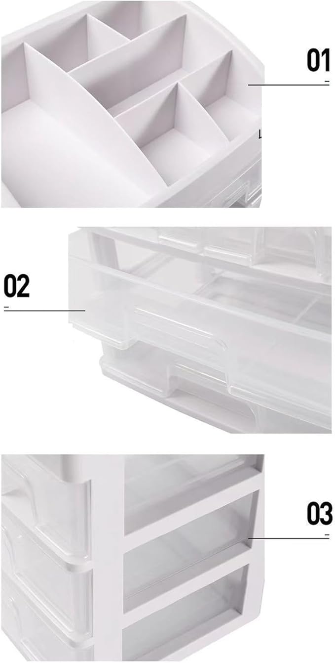 GOTOTOP 3 Tier Drawer Makeup Storage Box, Clear Plastic Cosmetic Organizer, Stationery Storage with Jewelry Drawer, Drawers