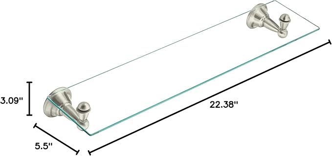 Moen DN6890BN Sage 22.75-Inch Wide x 5-Inch Deep Decorative Glass Bathroom Vanity Shelf, Brushed Nickel