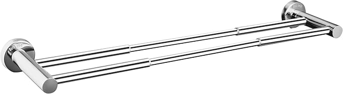 Retractable Towel Bar Flat Double Rod Bathroom Hand Towel Holder Stainless Steel Towel Rack Kitchen Towel Rail Adjustable from 15.1 to 24.4 Inch Wall Mounted Towel Rail with Screws | Polished Silver