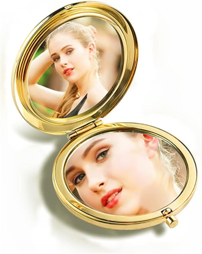Gold Magnifying Compact Mirror for Purse - 1x/2x Magnification Travel Makeup Mirror 2.76 inch Double-Sided Mini Folding Mirror,Cute Small Pocket Mirror for Gift,Travel Essentials