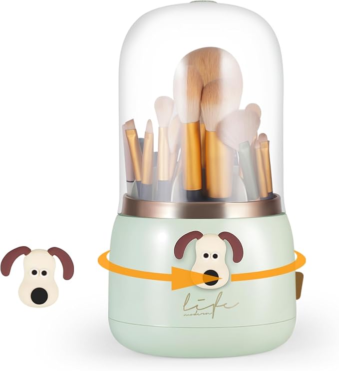 360° Rotating Makeup Brush Holder with Lid, Round Cosmetic Organizer with Stickers for Dogs, Multifunctional Makeup Organizer for Makeup Brushes Lipstick Perfume 1
