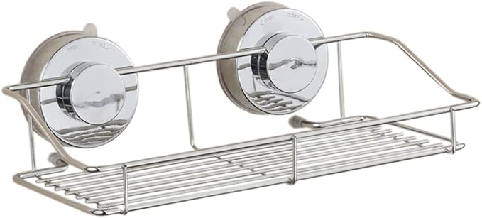 Mobestech Wall Mounted Bathroom Shelf with Suction Cups Silver Storage Rack for Organizing Items Bathroom Kitchen and Toilet