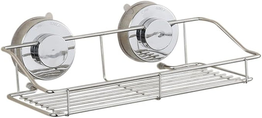 Mobestech Wall Mounted Bathroom Shelf with Suction Cups Silver Storage Rack for Organizing Items Bathroom Kitchen and Toilet