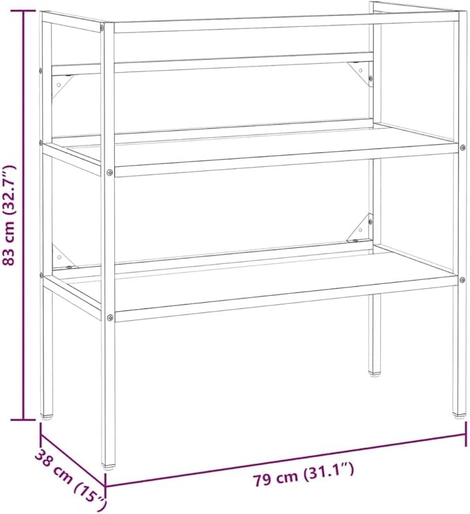 Black Powder-Coated Iron Bathroom Sink Frame with Two Shelves, Modern Storage Organizer for Towels and Essentials, Durable Minimalist Design for Indoor Bathroom Vanity