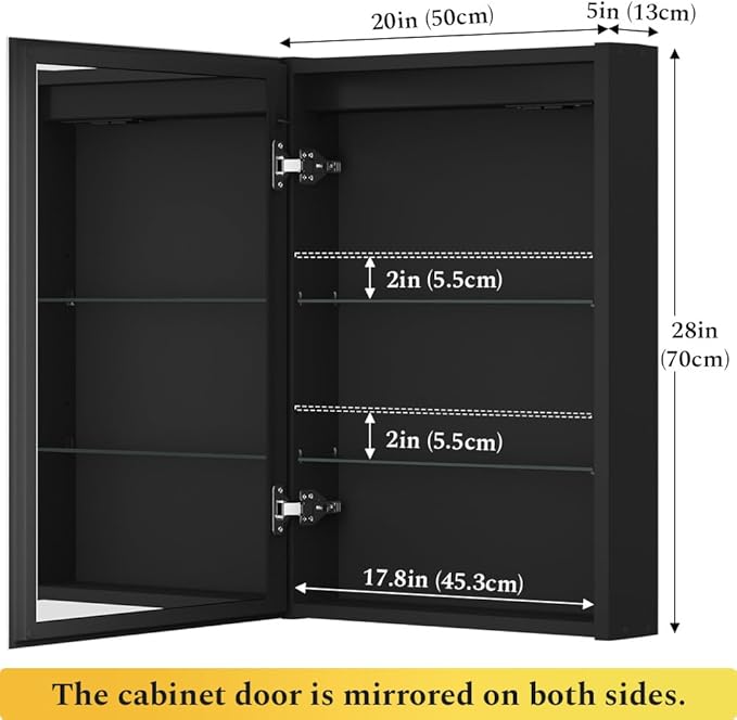 Spliceable Modular LED Lighted Bathroom Medicine Cabinet Mirror with Anti-Fog Aluminum Frame, Adjustable Lighting, Built-in Sockets & USB Ports – Wall Mounted (Left Hinge, 28" L x 20" W)