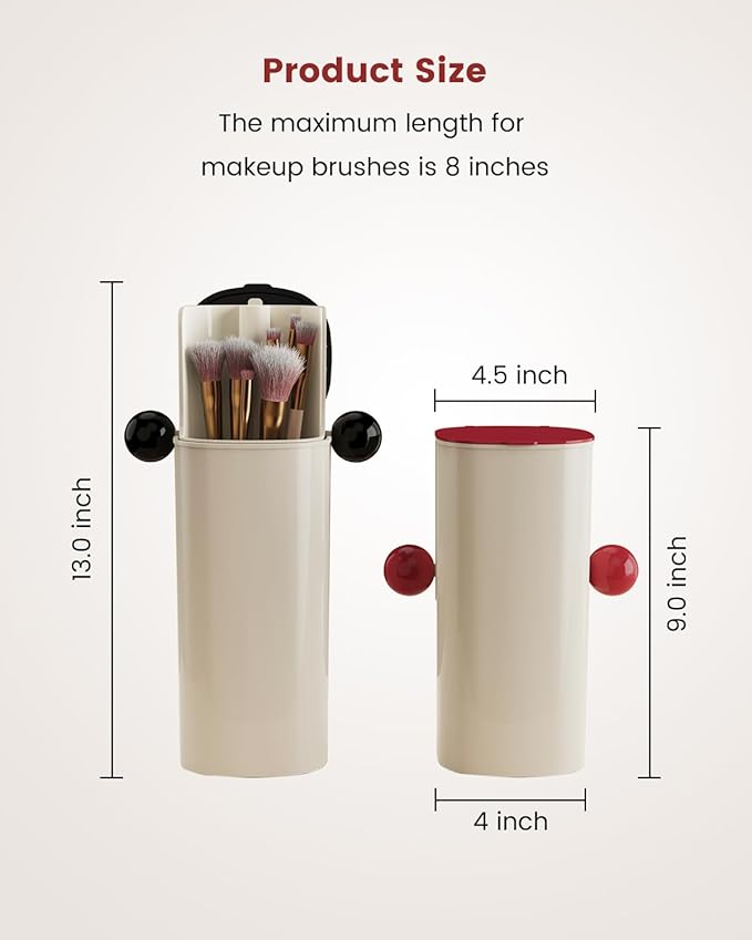Karmiir Automatic Makeup Brush Organizer with Dustproof Cover & 4 Compartments Automatic Lifting Makeup Brush Holder Long and Short Separation Storage