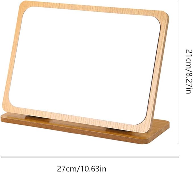 Rectangular Compact Table Mirror - Wood Frame, 90 Degree Rotation, Back Stand