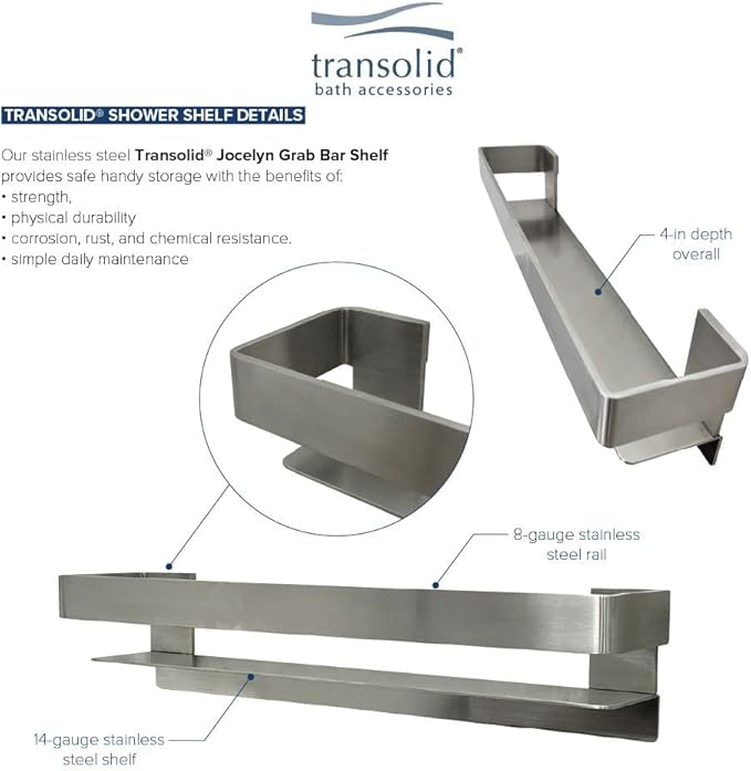 Transolid K-J20-SSC-BS Shelf Kit 20-in Jocelyn Grab Bar Shelf/2 Corner Shelves, Brushed Stainless