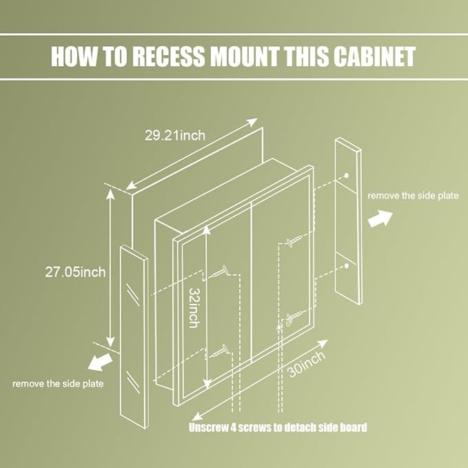 LED Medicine Cabinet,30x32inch,Recess Mirror Cabinet for Bathroom,3 Colors,Dimmable,Demister, Detachable Side Panel for Recess Mount or Surface Mount,USB Shaver Socket, Internal Lighting