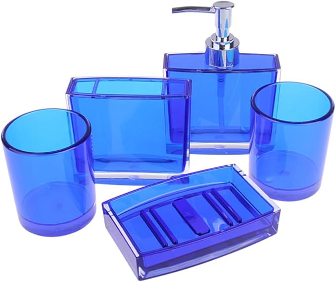 Bathroom Accessories Set, Acrylic Bathroom Accessory Set with Soap Dispenser,Soap Dish, Toothbrush Holder, Tumbler, Modern Bathroom Accessories Decor,Gift for Home (Blue-5)