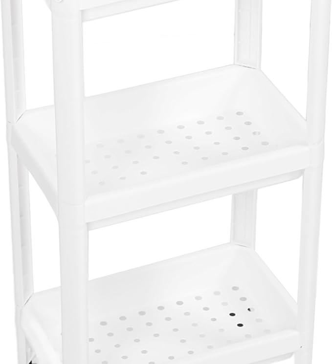 Narrow Freestanding Bathroom Shelf, Space Saving Storage Rack White Laundry Shelf for Bathroom Laundry Room Kitchen Bedroom Compact Areas (3 Layers (with Wheels))