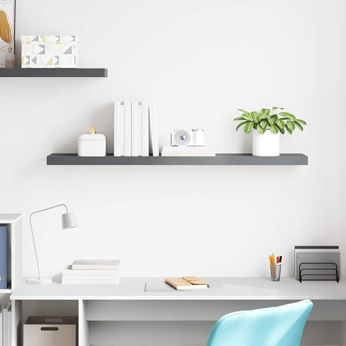 Floating Wall Shelf, Large Modern High Gloss Grey MDF Rectangular Display Shelves for Bedroom, Living Room, Home Office, 47.2 inch Wall Mounted Storage Ledge