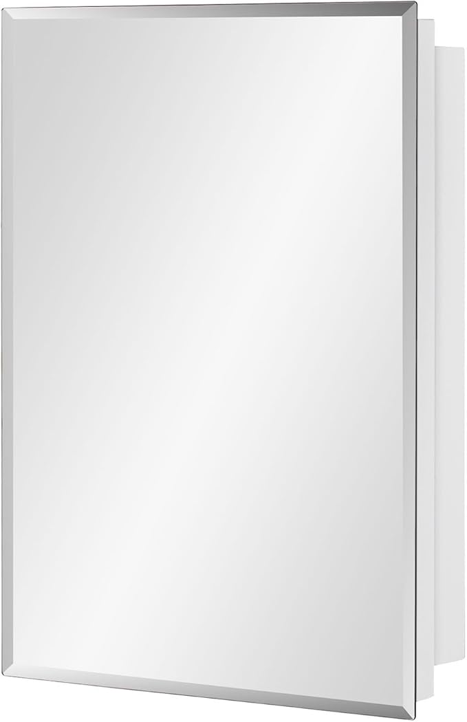 IDYLLOR Bathroom Medicine Cabinet with Beveled Edge Mirrored Door 16 x 22 inch, Recessed or Surface Mount, with Adjustable Glass Shelves