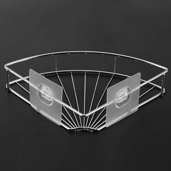 Punch Stainless Steel Triangular Storage Shelf, Corner Bathroom Shelf Rack Organizer with Adhesive, Hollow Ventilated Design for Bathroom Kitchen Dormitory, Strong Viscosity