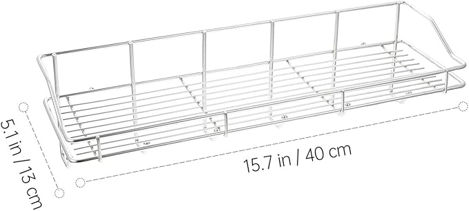 BESPORTBLE Stainless Steel Bathroom Shelf with Suction Cups, Punch-Free Wall-Mounted Storage Rack with Hooks for Kitchen and Bathroom Organization