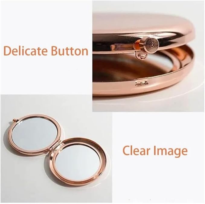 Rose Gold Compact Mirror for Women - 1x/2x Magnifying 2.76'' Small Cosmetic Mirror for Purse Portable Travel Makeup Mini Vanity Mirror Double-Sided Folding Pocket Mirror for Gift