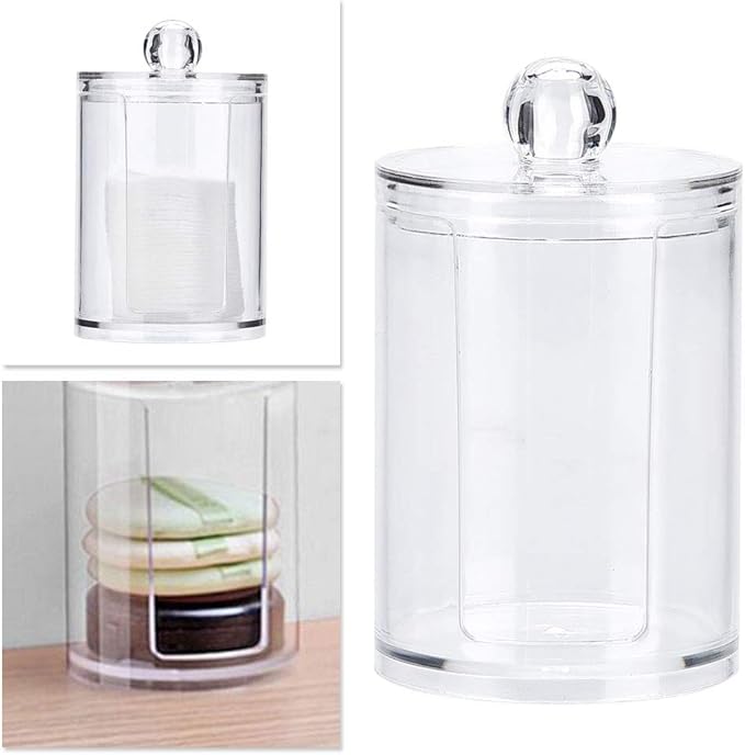 Cotton Pad Holder, Cotton Rounds Holder, Clear Acrylic Makeup Cotton Pad Swab Holder Container Round Makeup Storage Organizer Box Cosmetic Display Case Cotton Swab Holder